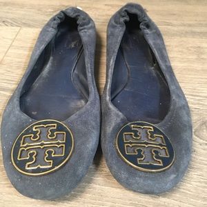 Suede Tory Burch Navy Minnie Travel Ballet Flats
